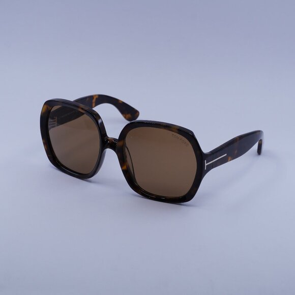 Tom Ford FT1221 52E Saffron Sunglasses Dark Havana Square Frame, Brown Lenses - Picture 1 of 10